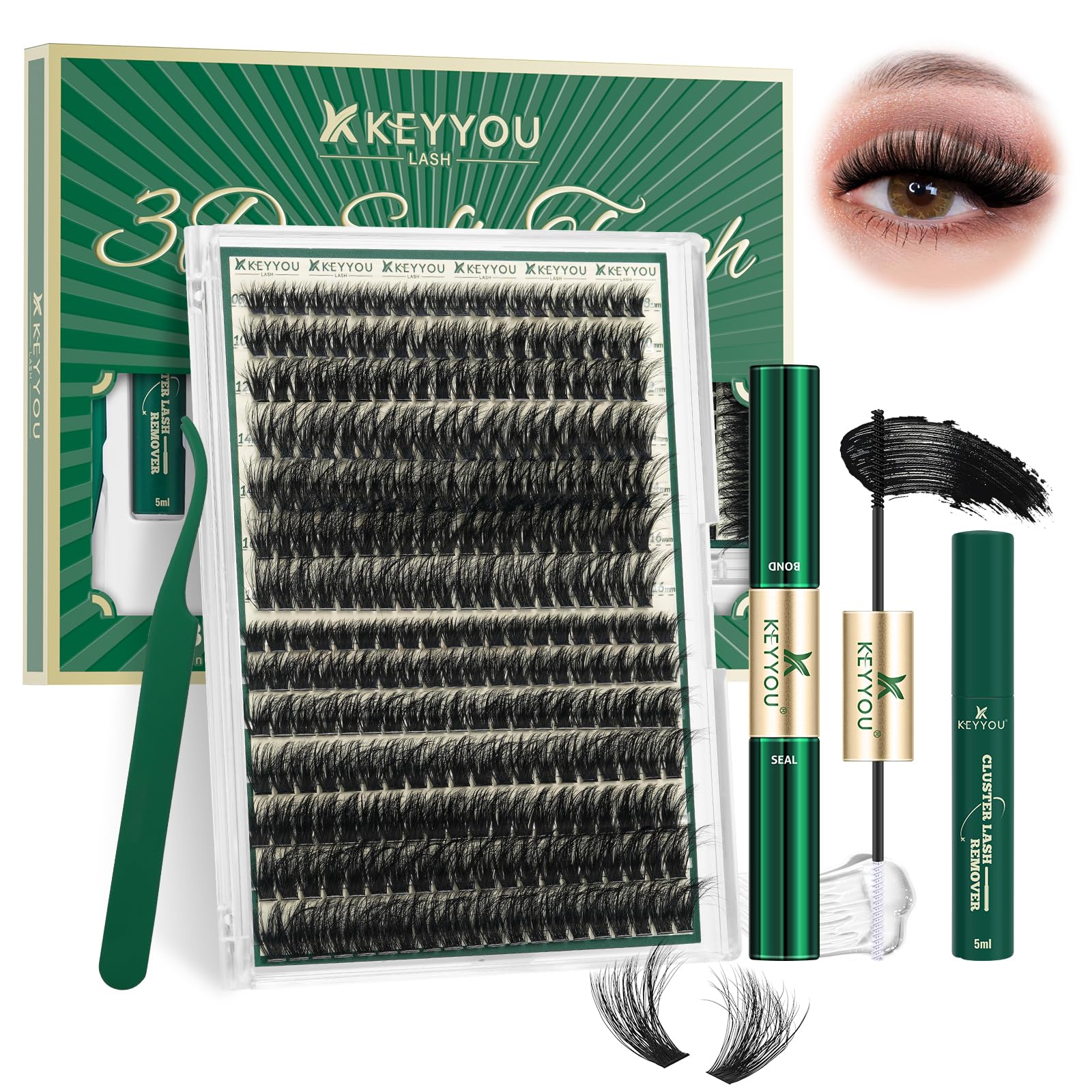 Photo 1 of KEYYOU lash Clusters Kit 3D Effect Eyelash Clusters Kit 280pcs 80D100D 8-16MIX D Curl Individual Lashes Kit Wispy Lashes Volume Cluster Lashes Kit Natural Soft (3D Kit-80D100D-D-8-16MIX)