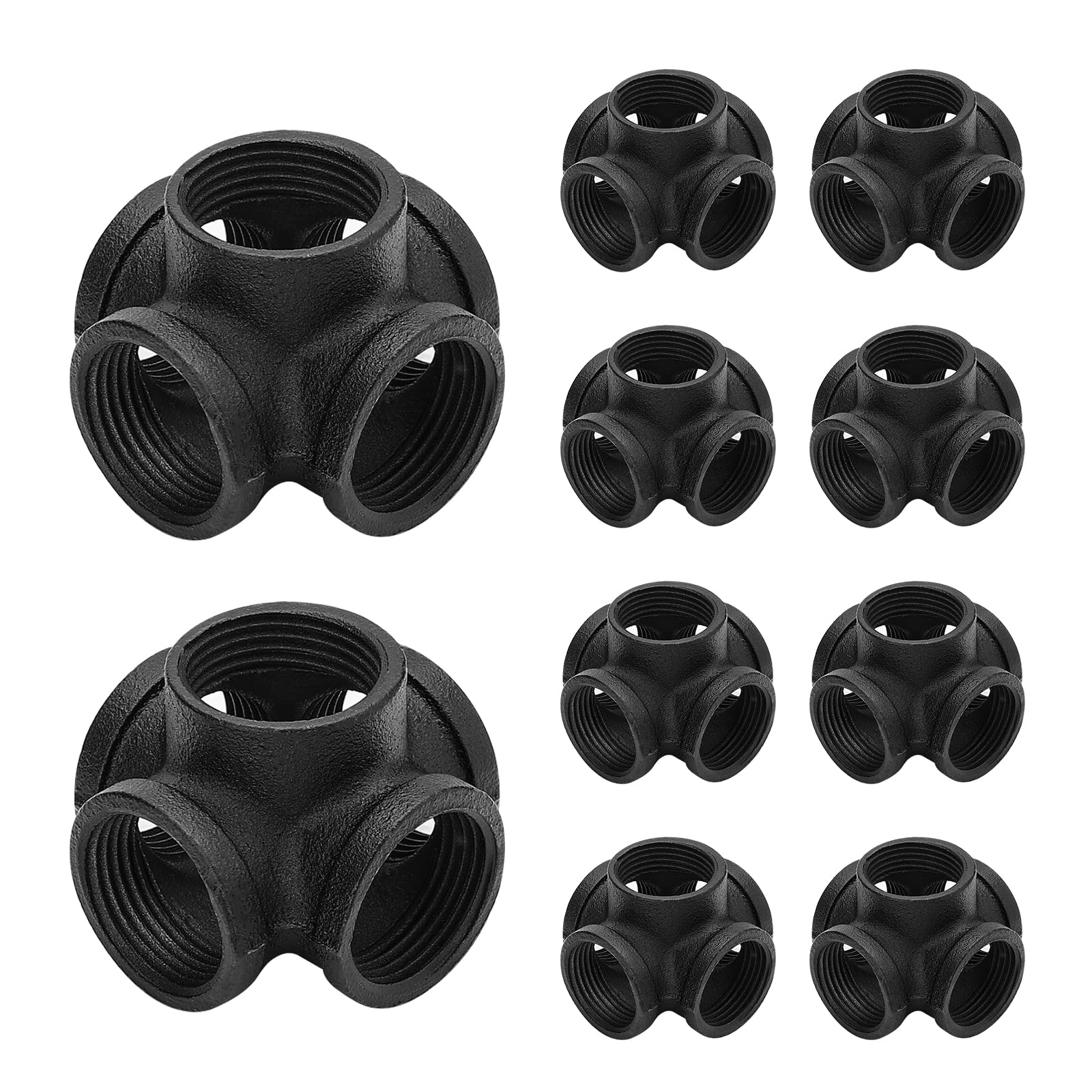 Photo 1 of 1" Black  Fittings 5-Way Side Outlet Tee - Home Expert 10 Pack Malleable Cast Iron Threaded Pipe Fittings for Industrial Pipe Shelves Bracket, Industrial Vintage Furniture
