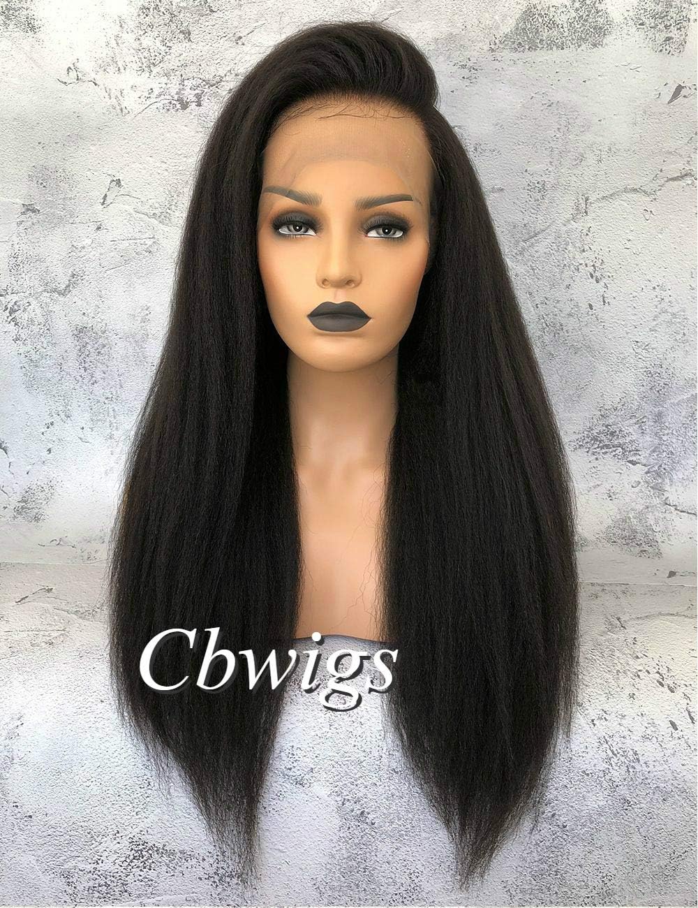 Cbwigs Glueless Brazilian Remy Kinky Straight 360 Lace Frontal Wig Fit High Ponytail 100% Human Hair Italian Yaki 360 Lace Wigs Natural Pre-plucked Hairline Natural Color (14 inch 180% density)
