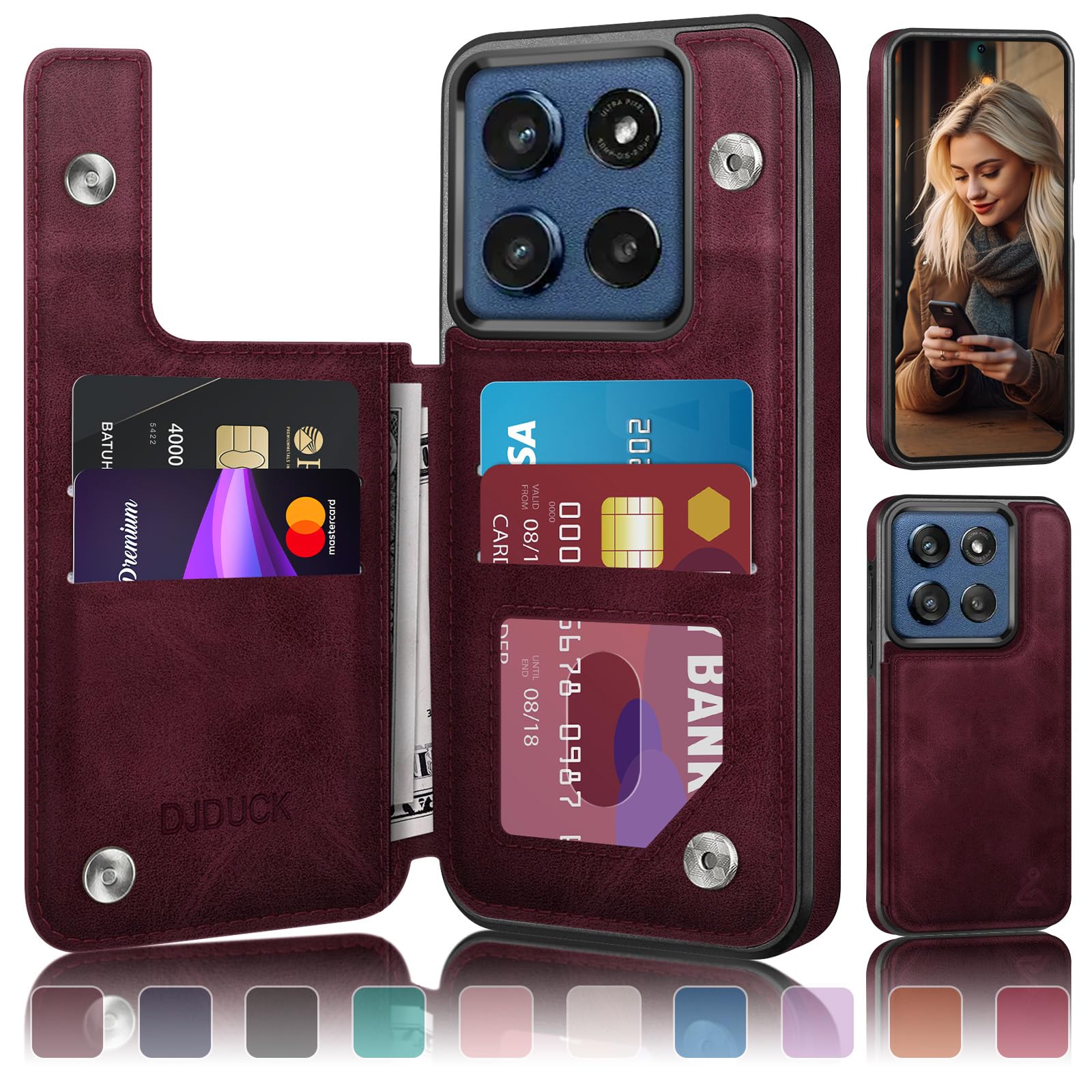Photo 1 of DJDUCK Designed for Moto G Stylus 2025 Case Wallet with Card Holder, [Magnetic Clasp Cover] [RFID Blocking Leather Protection] Shockproof Women Men Cases for Moto G Stylus 2025 Wine Red