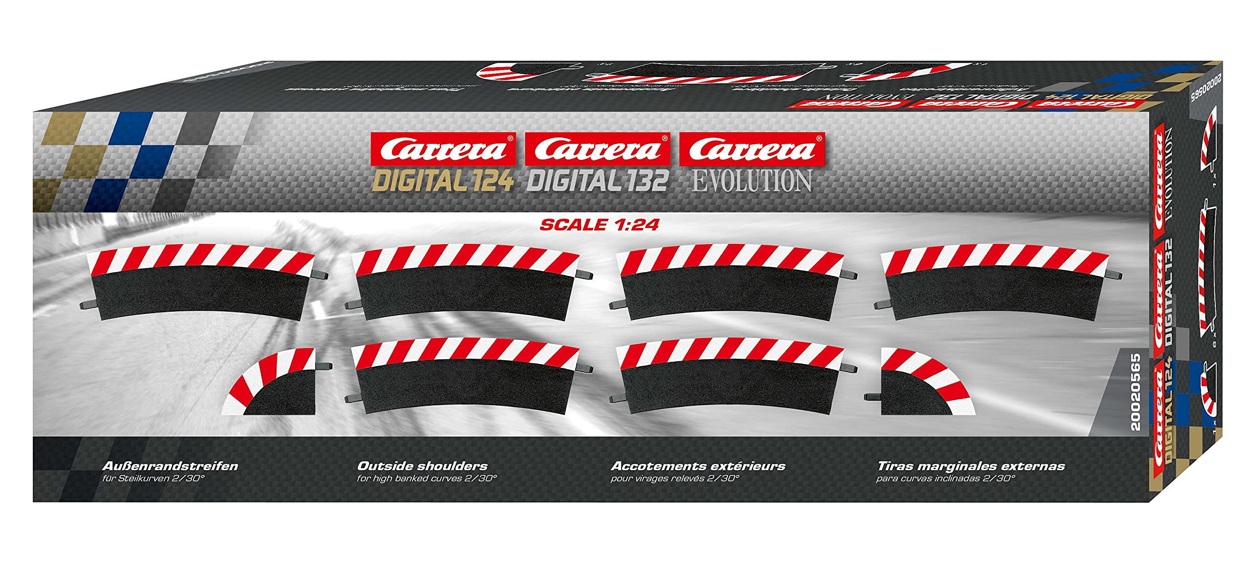 Carrera 20020565 Digital 124 Outer Edge strip for steep curve 2/30 ° (6), end pieces (2) Slot Car Track Accessory, Multicoloured, One Size