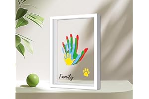 VIDWANHOME Family Handprint & Hand Casting Kit – DIY Craft Keepsake with Wooden Frame, Non-Toxic Paints, Baby Footprint & Casting Kit – Perfect Christmas Gifts for Grandparents, New Parents & Families (White, 4 Transparent Sheets)
