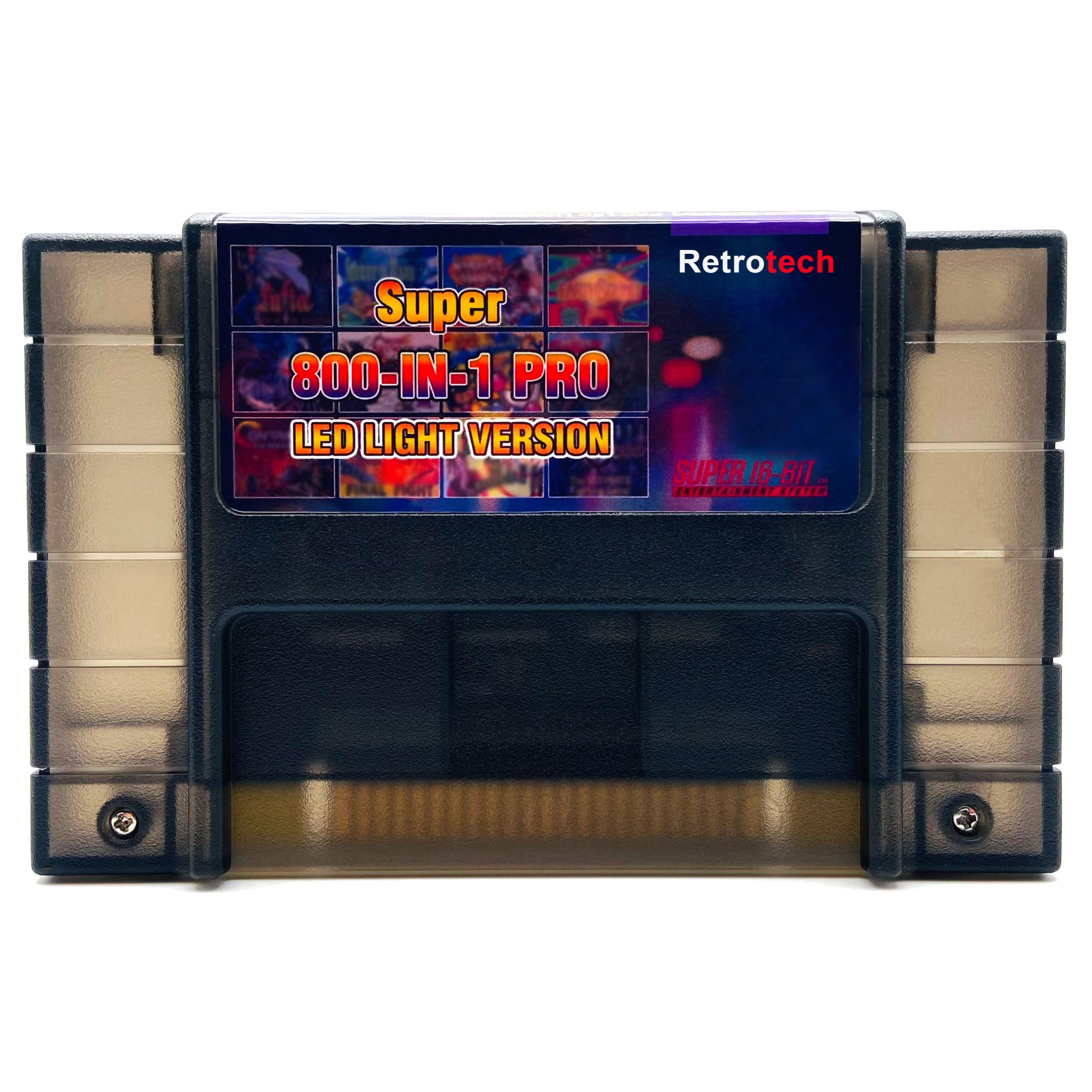 Retrotech Super 800 In 1 Multi Game Cartridge LED Version For Super Nintendo Game Console, Includes Retrotech Printed Instructions