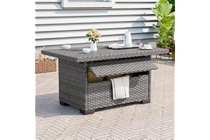 ABCASA 47 Inches Outdoor Coffee Table with Storage, Roomy Storage Portable Front Door All-Weather Resistant Wicker Patio Table Outdoor Dining Table, Grey