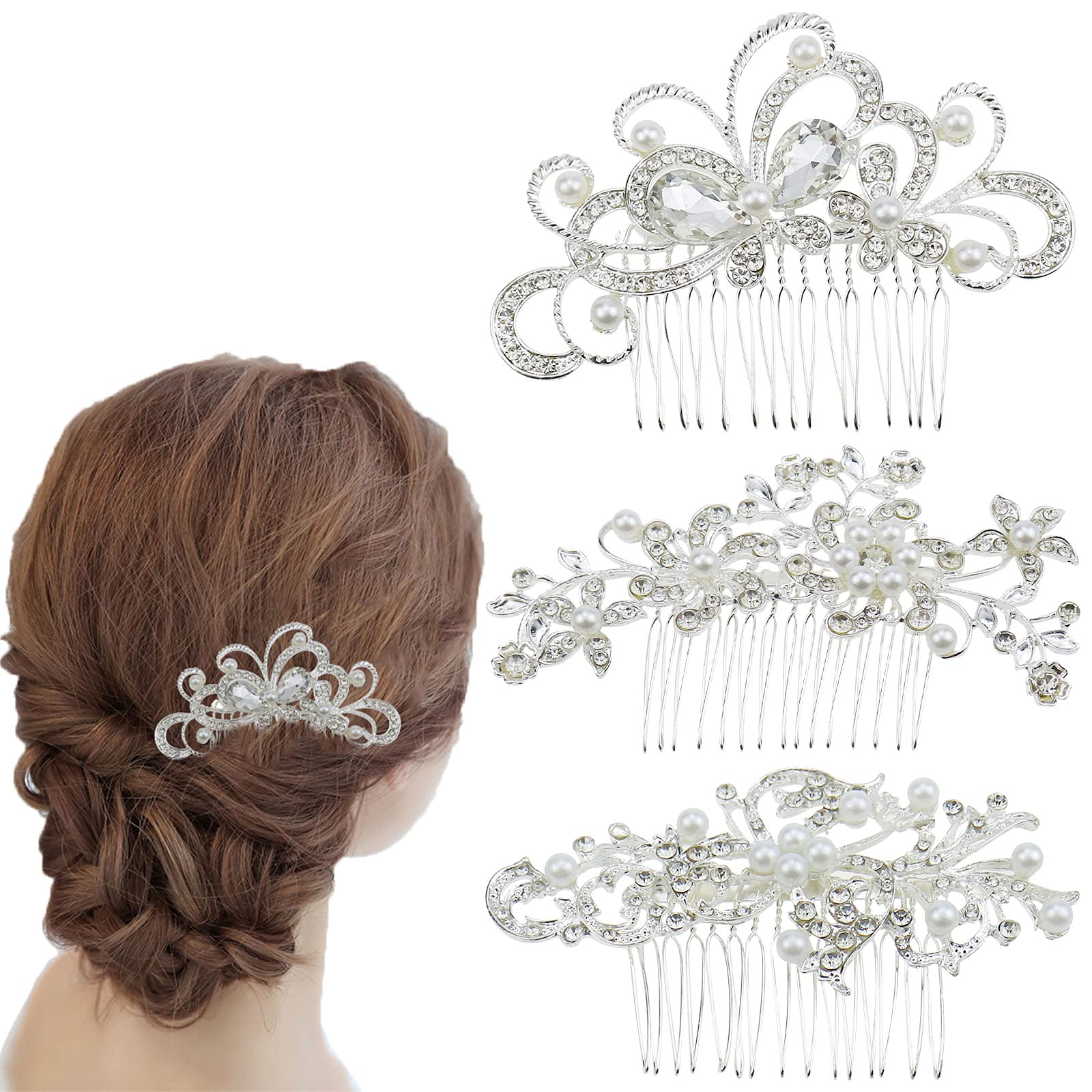 3 Piece Bridal Wedding Hair Clip Comb Pearl Bridal Hair Accessories Pearls Wedding Decoration Headpiece for Women Ladies Brides and Bridesmaids（3 Style）