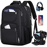 Travel Laptop Backpack, 17 Inch Extra Large Laptop Backpack with USB Charging Hole 45L Anti Theft Travel Backpack Water Resistant College Business Computer Bag Fit 17.3 Inch Laptop for Men Women Black