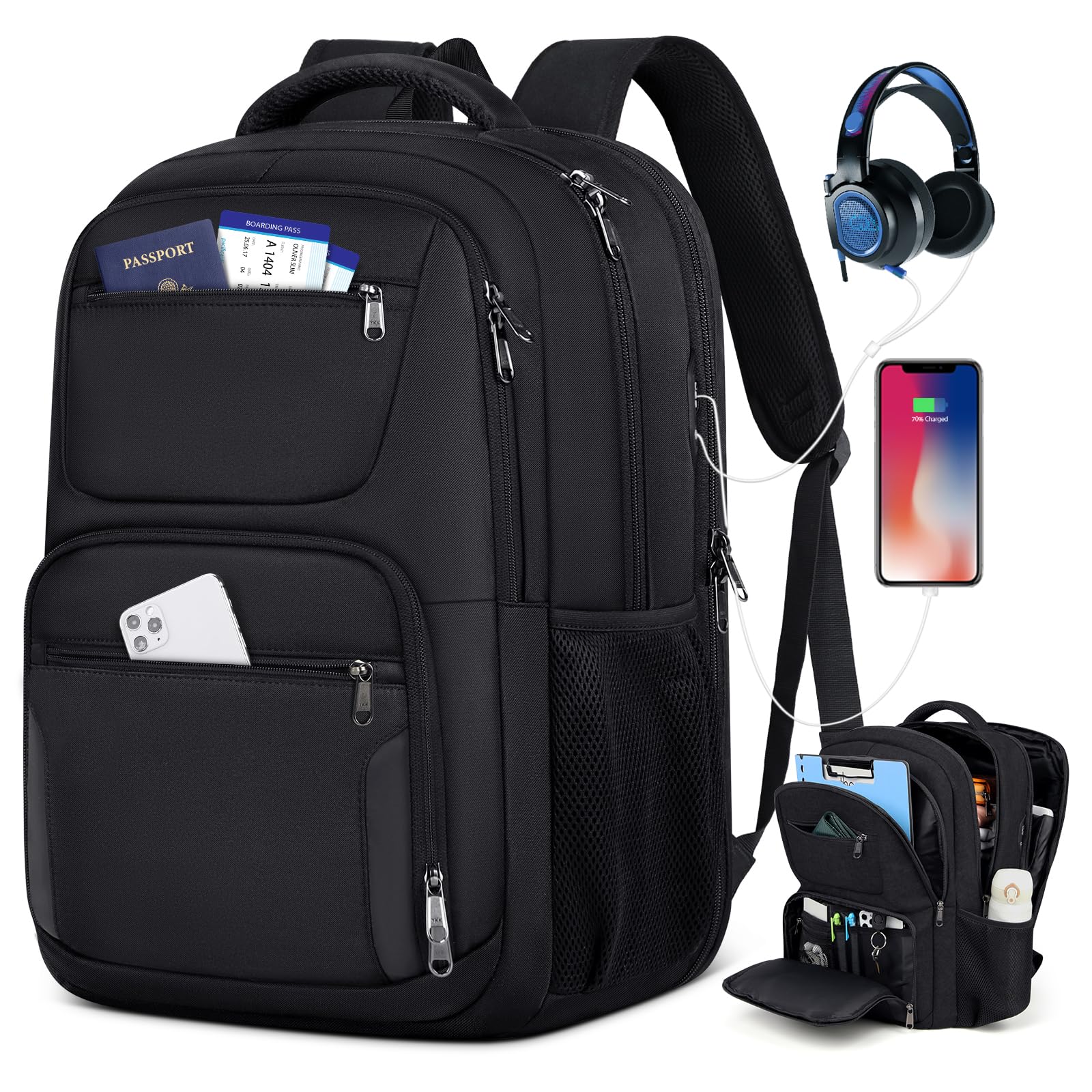 Photo 1 of Travel Laptop Backpack, 17 Inch Extra Large Laptop Backpack with USB Charging Hole 45L Anti Theft Travel Backpack Water Resistant College Business Computer Bag Fit 17.3 Inch Laptop for Men Women Black