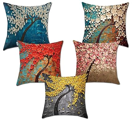 CIDIZY Tree Jute Small Cushion Covers (12x12 inches, Multicolour) - Set of 5