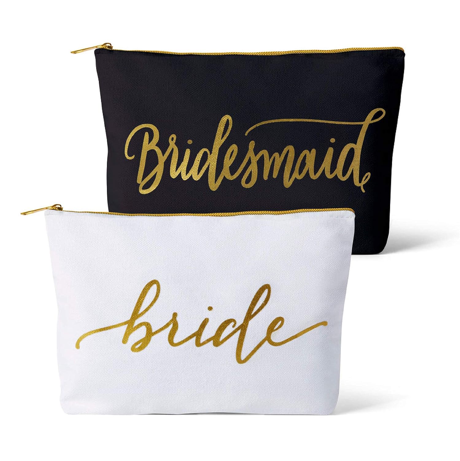 Canvas Makeup Bags for Bachelorette Parties, Weddings and Bridal Showers! (11 Piece Set, Black - Bridesmaid)