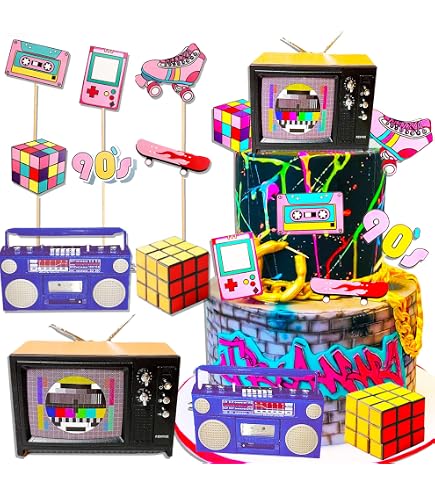 Blue Glitter 'Happy Birthday 40' Cake Topper - Retro Radio Theme Party Decor - View #6
