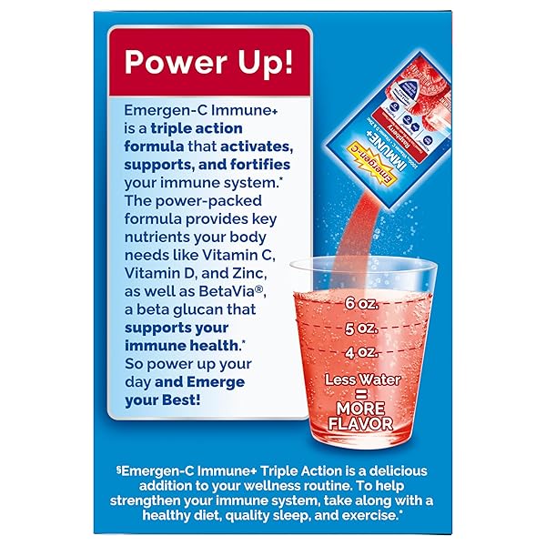 EMERGEN-C IMMUNE+ TRIPLE ACTION IMMUNE SUPPORT POWDER, BETAVIA (R), 1000MG VITAMIN C, B VITAMINS, VITAMIN D AND ANTIOXIDANTS, RASPBERRY, BACK TO SCHOOL ESSENTIALS – 30 COUNT