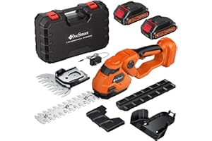 DOCSMART Hedge Trimmer Cordless with Battery, 2-in-1 Electric 21V Handheld Grass Shear Cutter with 2 Pack Rechargeable Battery, Mini Bush Trimmer Kit for Garden Yard Lawn Pruning, Orange