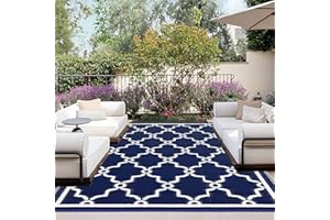 OutdoorLines Outdoor Reversible Rugs for Patio 5x8 ft - Outside Plastic Carpet, Stain & UV Resistant Portable RV Mat, Straw Rug for Camping, Backyard, Deck, Picnic, Porch Moroccan Navy & White