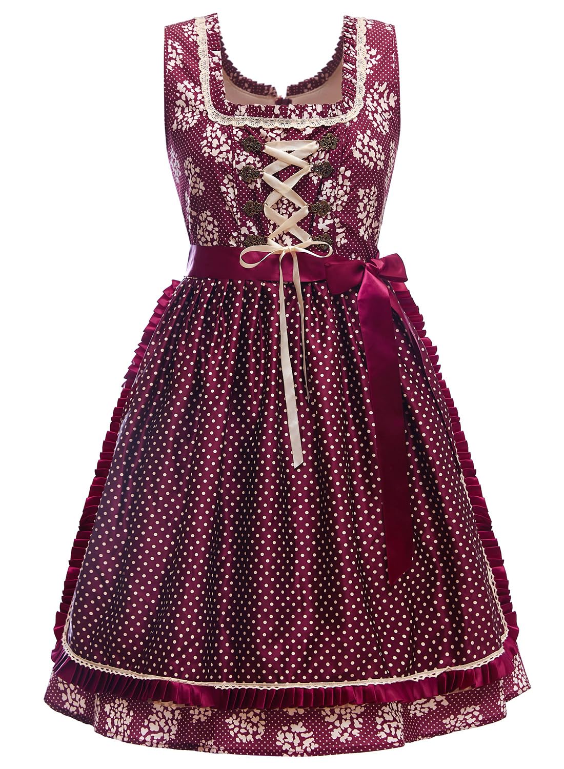 PLWEDDING Oktoberfest Outfits for Women, Dirndl Dresses, German Oktoberfest Dresses, Bavarian Carnival Costume, Cosplay Dress (Burgundy, M)