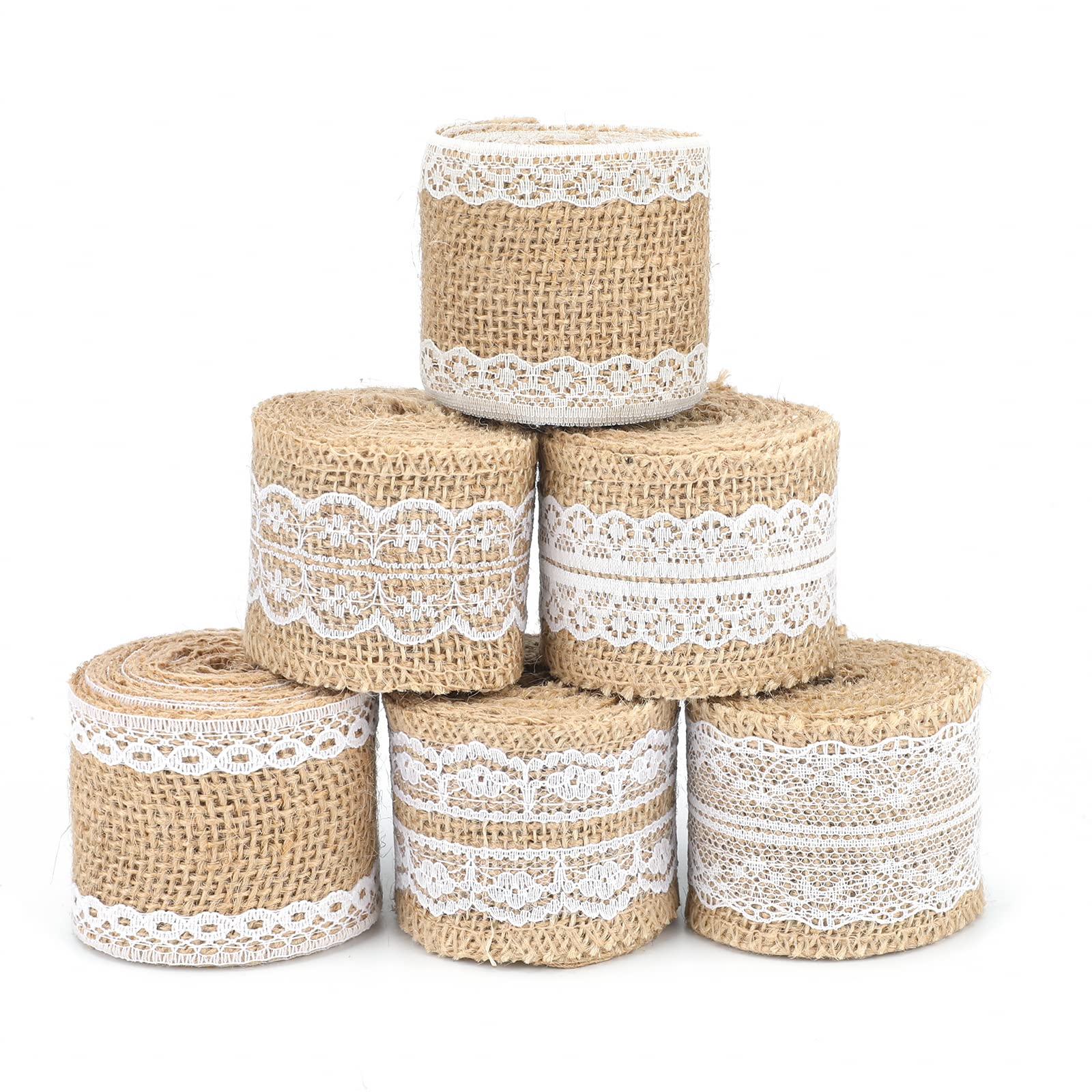 G2PLUS Hessian Burlap Ribbon with Lace, 12M Natural Jute Trim Craft Ribbon, Rustic Hessian Themed Tape for Gift Wrapping and Crafts