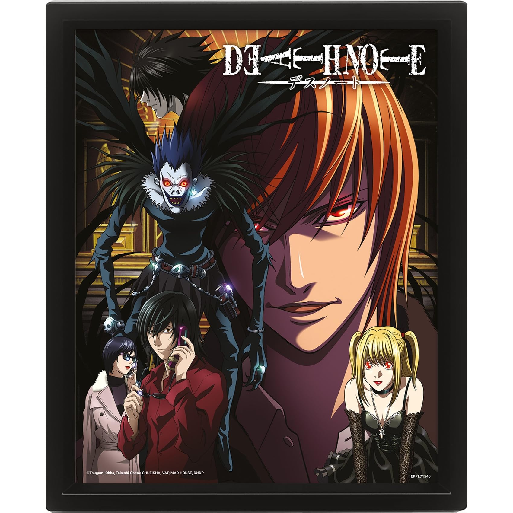 Pyramid International Death Note Poster in 3D (Connected by Fate Design) Lenticular 3D Wall Art and Posters in Black Picture Frame 25cm x 20cm x 1.5cm - Official Merchandise