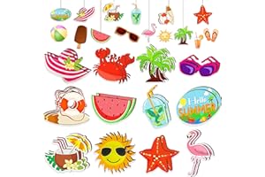 VERAMZ 24Pcs Summer Ornaments for Tree Wood Hanging Beach Party Decoration Hawaiian Beach Wooden Pendant Christmas Winter Tree Decorations with Rope and Holes for Luau Party Supplies Summer Decorations