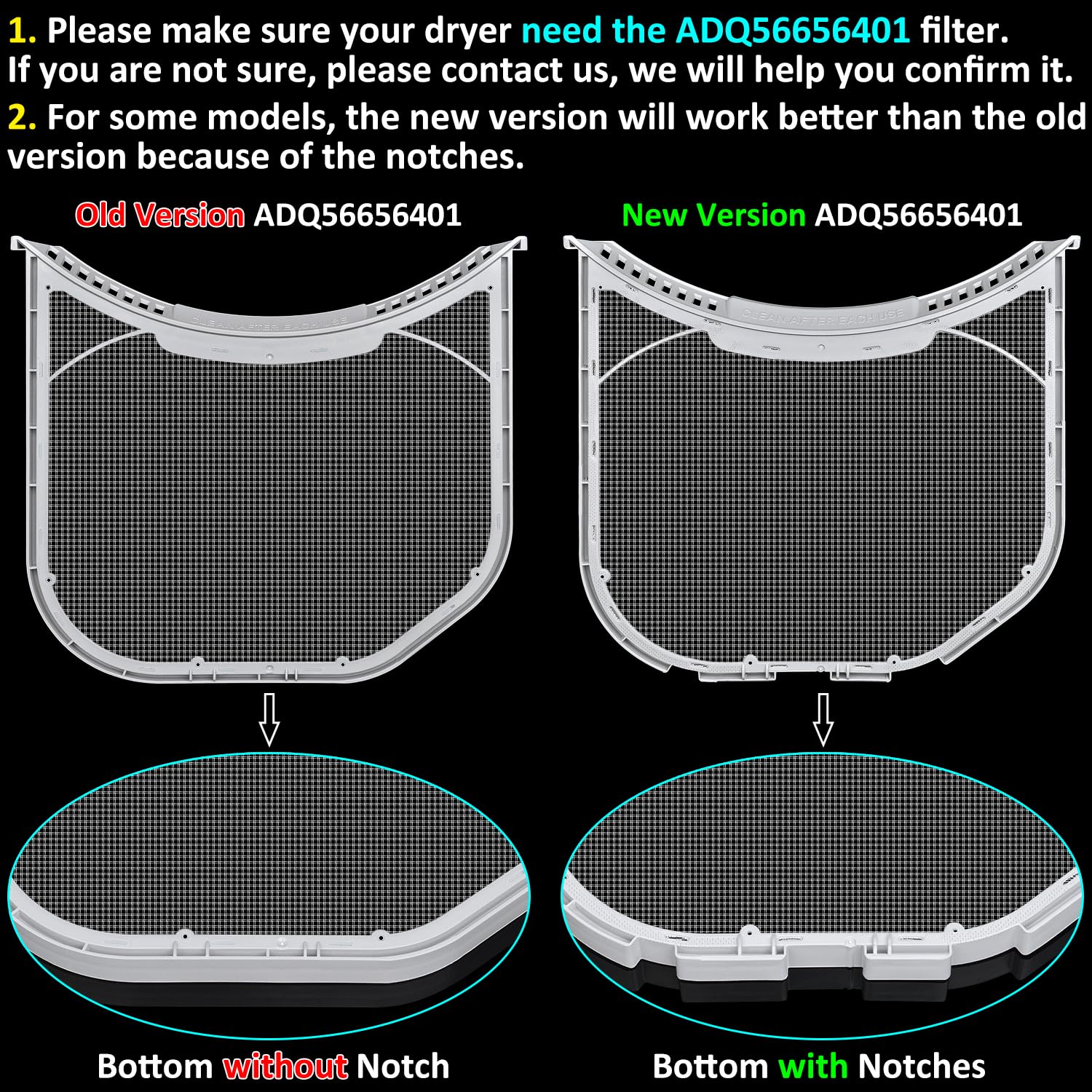 ADQ56656401 Lint Filter Replacement for LG & Kenmore Dryers, Ultra Durable Dryer Lint Screen Trap, Compatible with Part Number ADQ566564 AP4457244 PS3531962
