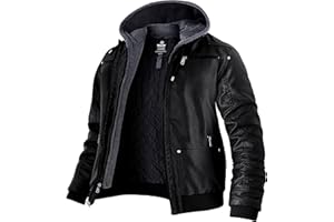 Wantdo Men's Winter Coat Faux Leather Spring Jacket with Removable Hooded Casual