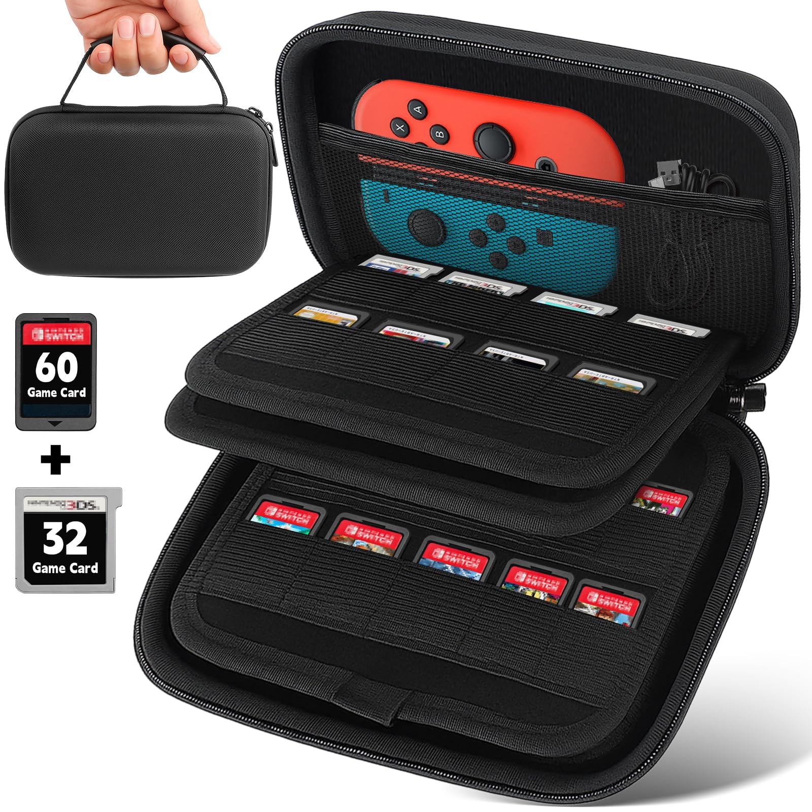 AOBOPLE 92 Switch Game Case,3DS Case Compatible with Nintendo 3DS, 3DS XL,New 2DS XL,2DS, DSi, Switch/Nintendo Switch 2 Games, PS Vita Games Hard Shell Game Card Holders
