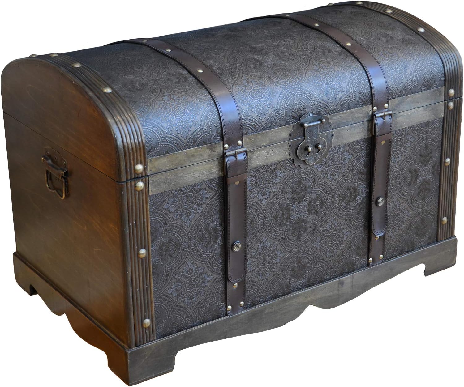 Round Top Large Victorian Steamer Trunk Wooden Treasure Hope Chest