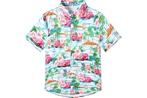 NYMPHPERI Boys Hawaiian Shirt Tropical Short Sleeve Cool Cute Casual Button Down Tops for Youth Kids Toddler Summer Beach
