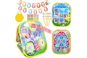 NABEKE Easter Games for Kids, 3-in-1 Bean Bags Toss Party Games with Bunny Cornhole Game & Tic-Tac-Toe | Outdoor Indoor Toys, Egg Hunt Easter Presents for Toddlers Boys Girls Family Activities