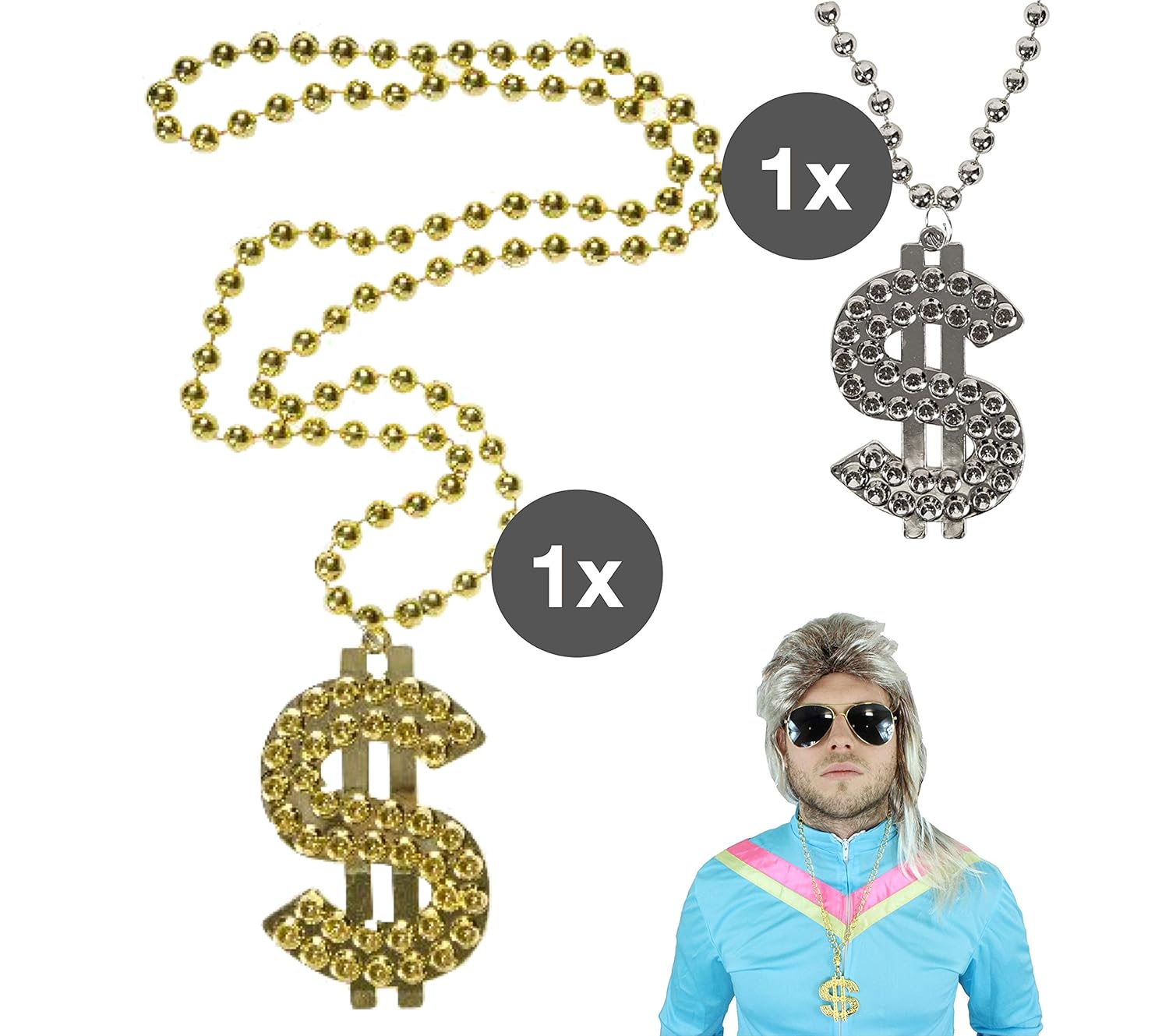 Dollar Kette Gold - Fette Hip Hop Rapper Kette Mit Dollarzeichen Für Karneval & Kostüme