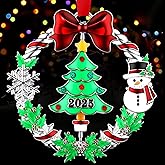 Christmas Ornament 2025 for Christmas Tree Hanging Decorations, Xmas Wreath Ornament with Rotatable Christmas Tree, Dated 2025 Metal Xmas Ornament for Holiday Decorative Keepsake Gift