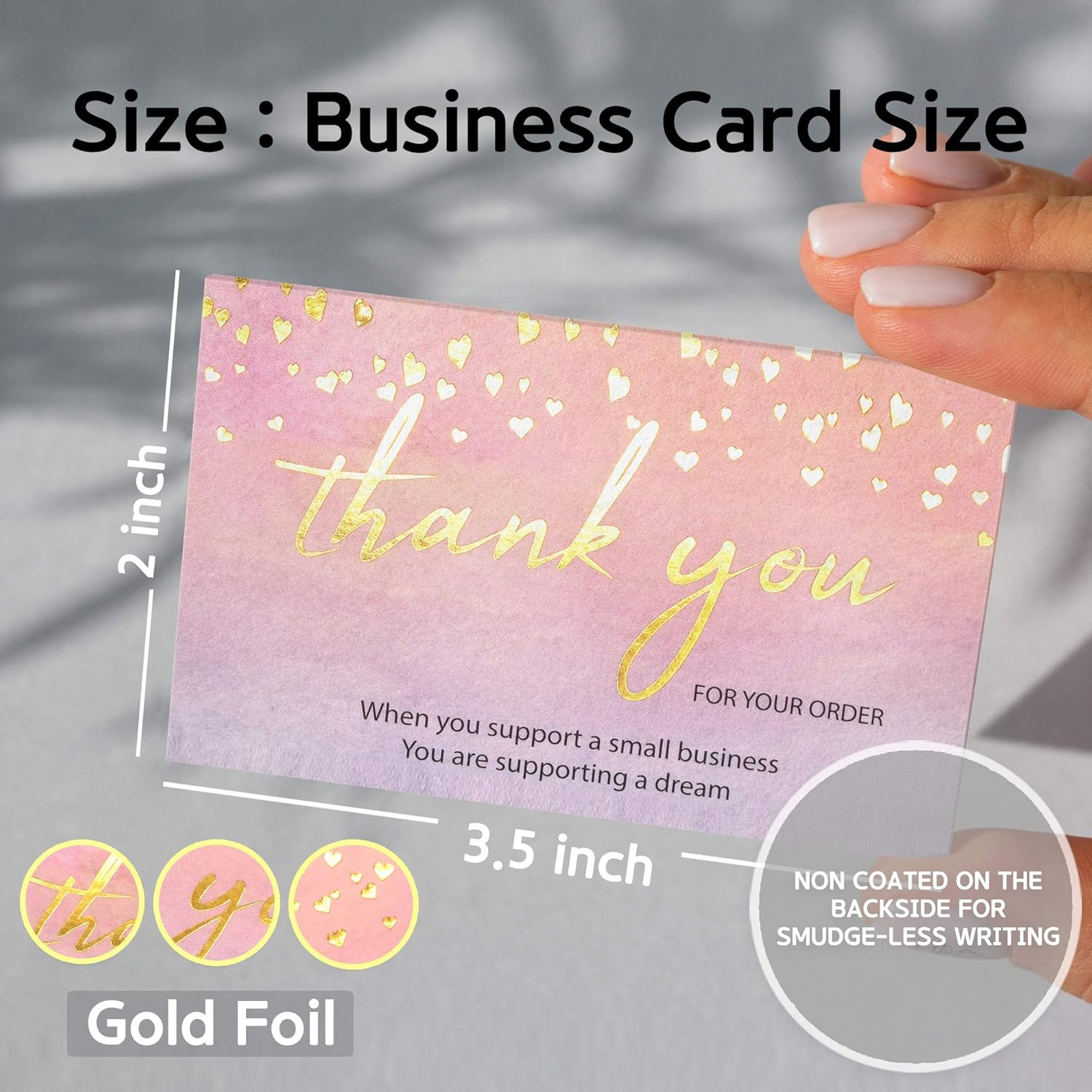 Modern 5th - 500PCS Thank You for Supporting My Small Business Cards and Stickers Set, Watercolor with Gold Foil Hearts (3.5x2 inches 100pcs Cards and 1.5" Round 400pcs Stickers) for Package Inserts: Kitchen & Dining