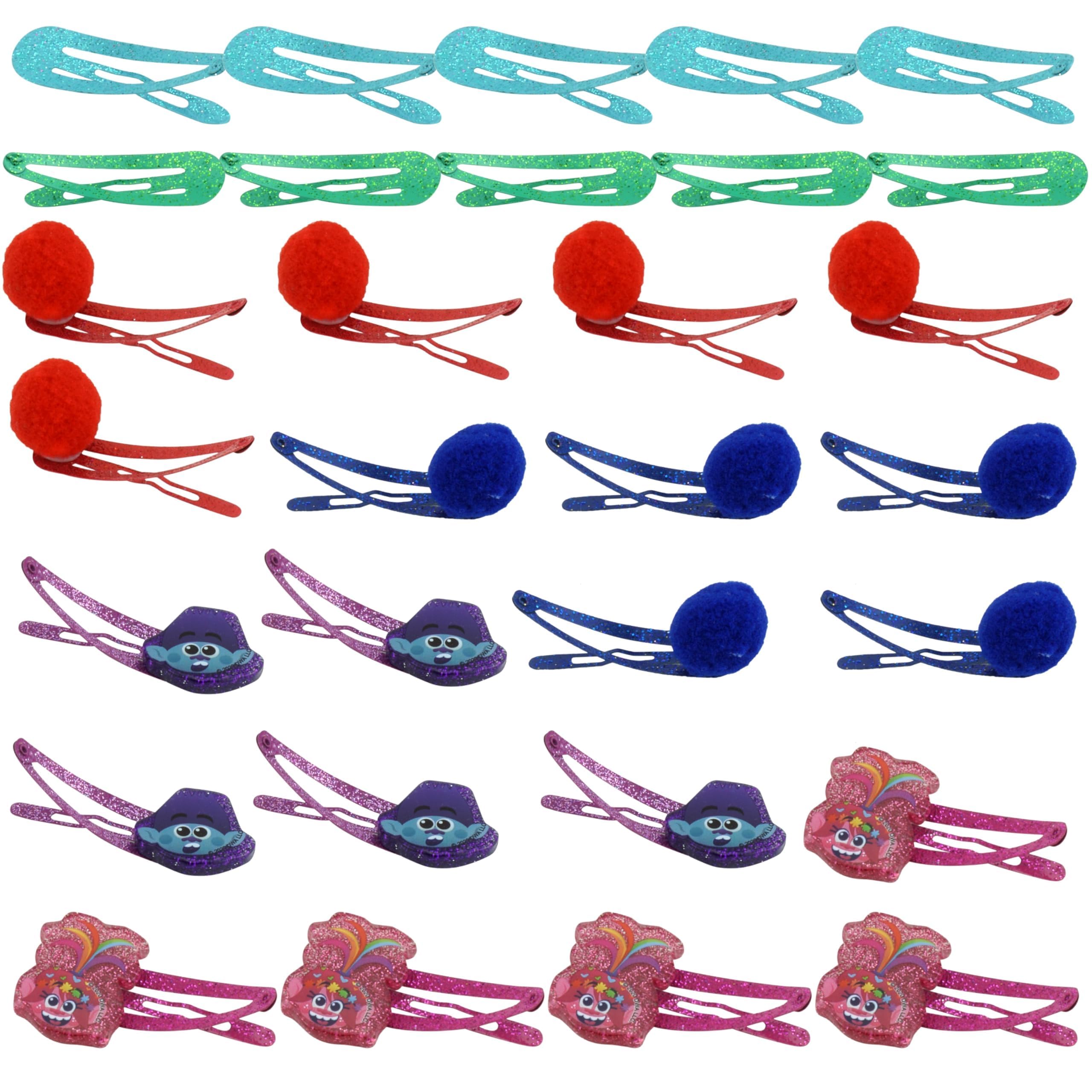30PCs Trolls World Tour Pom Pom Hair Clips, Makeup Clips for Hair, Barrettes Woman Styling Tools, Hair Care Gift for Girls 3+ Years