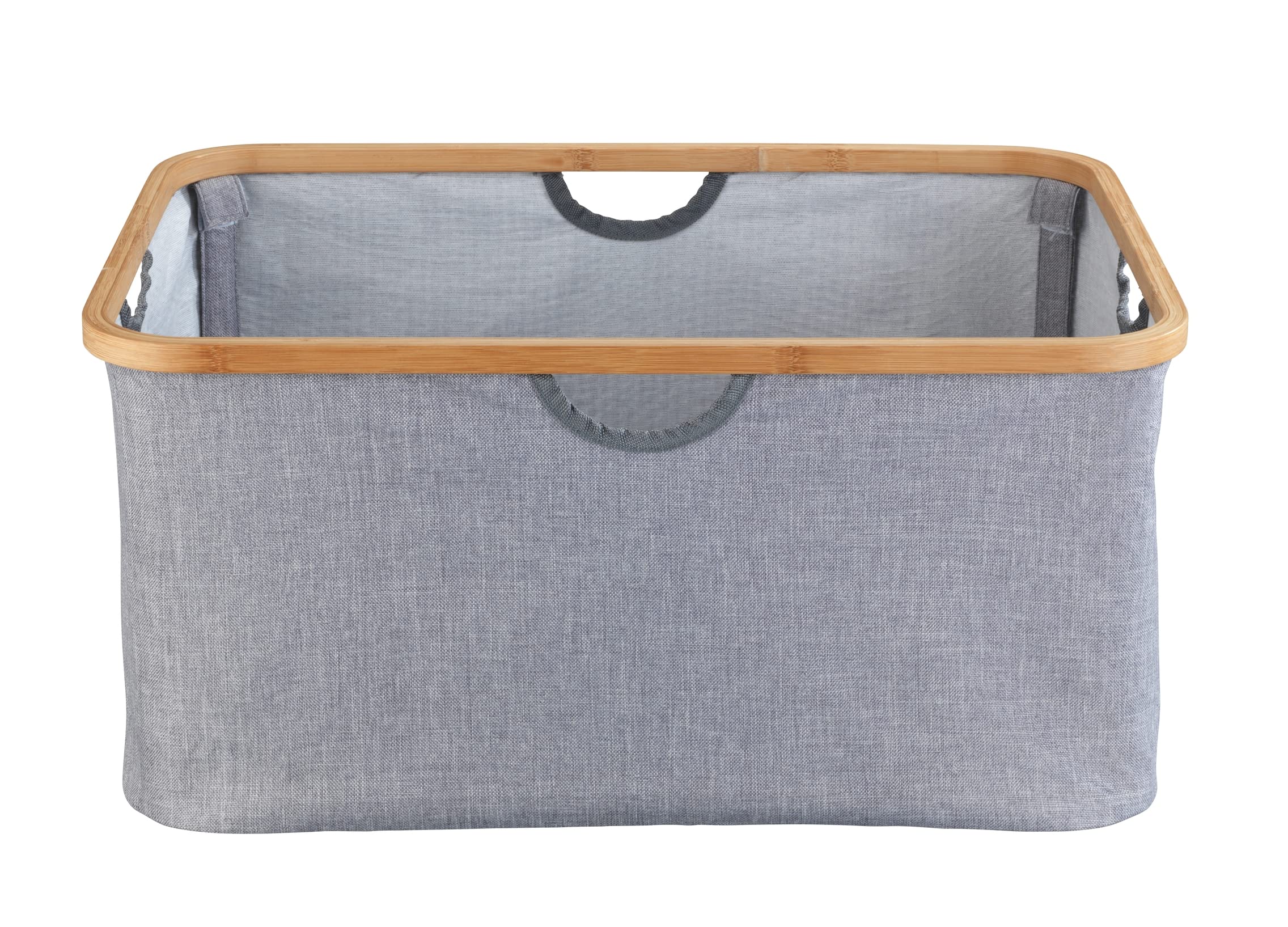 WENKO Bahari Modern Laundry Basket with High-Quality Bamboo Frame, Space-Saving Foldable, 50 Litre Capacity, 54 x 36 x 26 cm, Made of Easy-Care Polyester