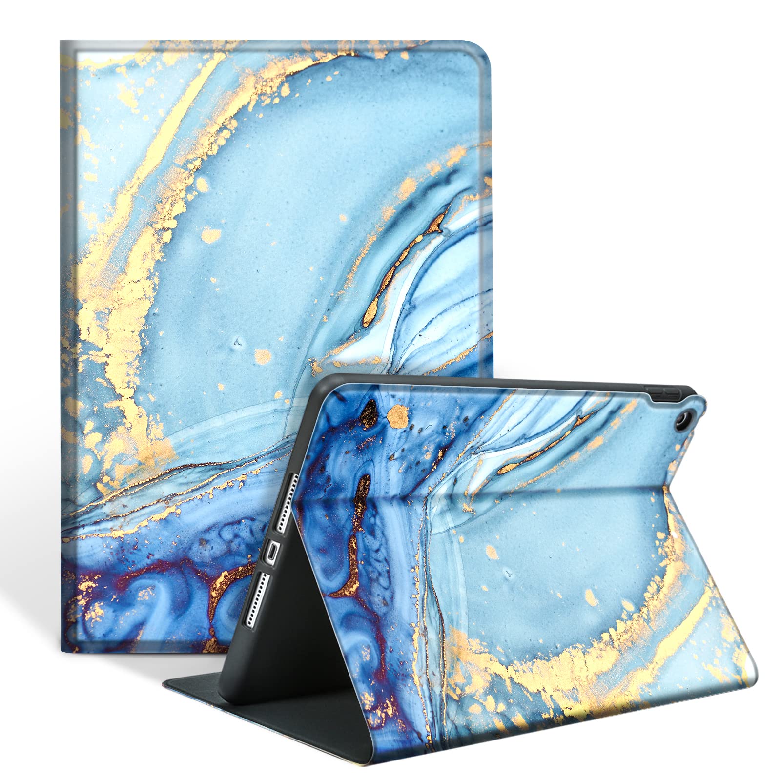 Photo 1 of Azmyeuo Case for 10.2 Inch iPad 9th/8th/7th Generation 2021/2020/2019 - iPad Cover 9th/8th/7th Generation, Premium Leather Folio Stand Case - Auto Wake/Sleep and Multiple Viewing, Gold Blue Marble