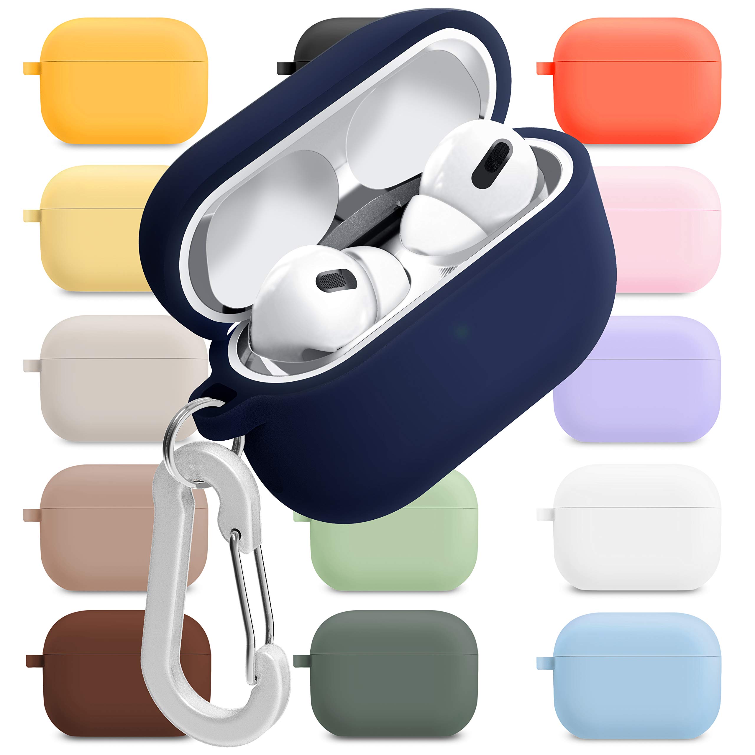 superdivision [3 in 1] AirPods Pro 2 / Pro Silicone Case + Anti-Lost Carabiner + Dust Guard Metal Film, Protective Cover with Keychain for Apple AirPods Pro (2022/2019) [Front LED Visible]