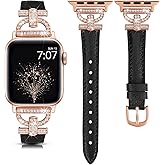 TOYOUTHS Leather Band Compatible with Apple Watch Band Women 38/40/41/42/44/45/46/49mm Dressy Slim Thin Strap D-Shaped Diamond Metal Buckle Bracelet for iWatch Series 11 10 9 8 7 6 5 4 SE/Ultra 3 2 1