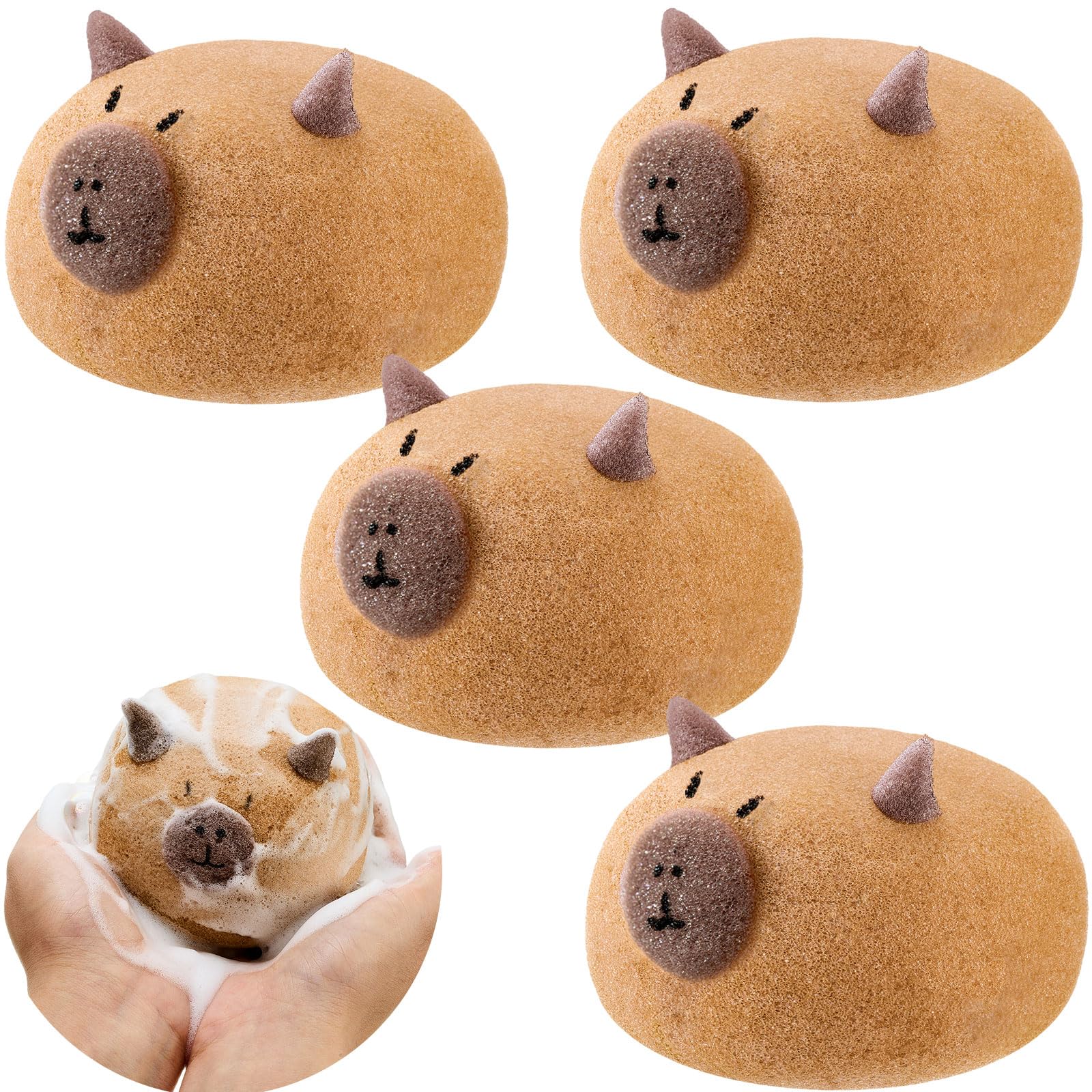 Photo 1 of Reallnaive 4 Pcs Capybara Bath Loofah Sponge Cartoon Body Scrubber Loofah Soft Mesh Exfoliating Bath Scrubber Shower Ball for Shower Sponge Gifts Exchange Birthday Party