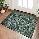 Lansny Vintage Entryway Rug 2x3 Washable, Dark Green White Kitchen Rug, Super Soft Thin Faux Wool Small Area Rug, Non-Slip Accent Mat for Foyer, Bedroom, Office