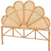 Bali &amp; pari Flower Modern Bohemian Honey Rattan King Size Standalone Headboard