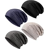 Haysandy 4 Pcs Knit Slouchy Beanie Hat for Women Men Oversized Soft Warm Winter Beanie Hat Chunky Stretch Cable Knit Cap