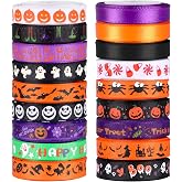 SANNIX 18 Rolls 90 Yards Halloween Ribbon Printed Grosgrain Ribbons 3/8″ | Wide DIY Craft Fabric for Halloween Party Decor, Gift Wrapping Ribbon