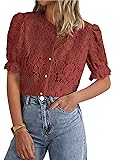 PRETTYGARDEN Womens 2025 Spring Lace Tops Short