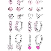 Jstyle Hypoallergenic Earrings for Girls Women Surgical Stainlee Steel Earrings for Sensitive Ears Screw Back Earrings Set Cute Hoop Earrings for Girls Kids Earrings Toddler Earrings Jewelry for Teen Girls