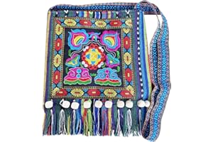 HAN SHENG 1 Pcs Vintage Embroidered Crossbody Bag Retro Tassel Sling Bag Hand Bag Boho Zipper Shoulder Purse Travel Bag
