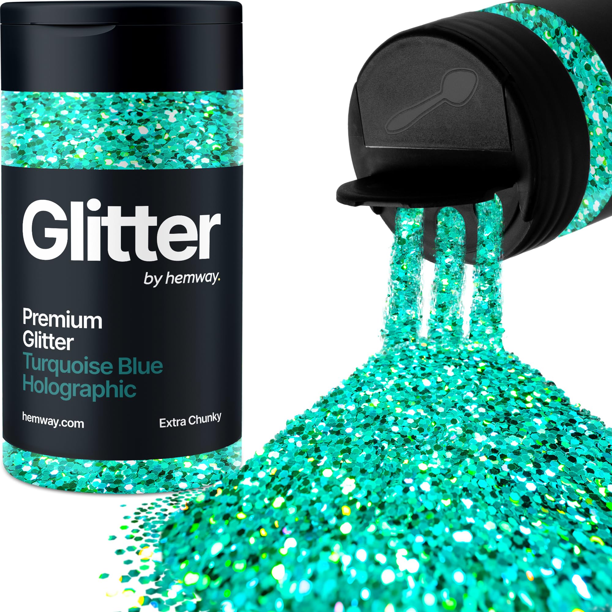 Holographic Turquoise Blue Glitter Shaker, 130g Extra Chunky Glitter, Crafts 1/24" Metallic Flake Turquoise Blue Sequins, Resin & Epoxy Crafts, Decorating, Halloween, Christmas Nail, Face, Hemway — image 1