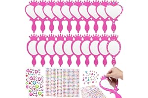 Geetery 20 Pcs Unbreakable Kids Mirror DIY Decorate Your Own Princess Mirror Mermaid Princess Foam Small Crafts for Princess 
