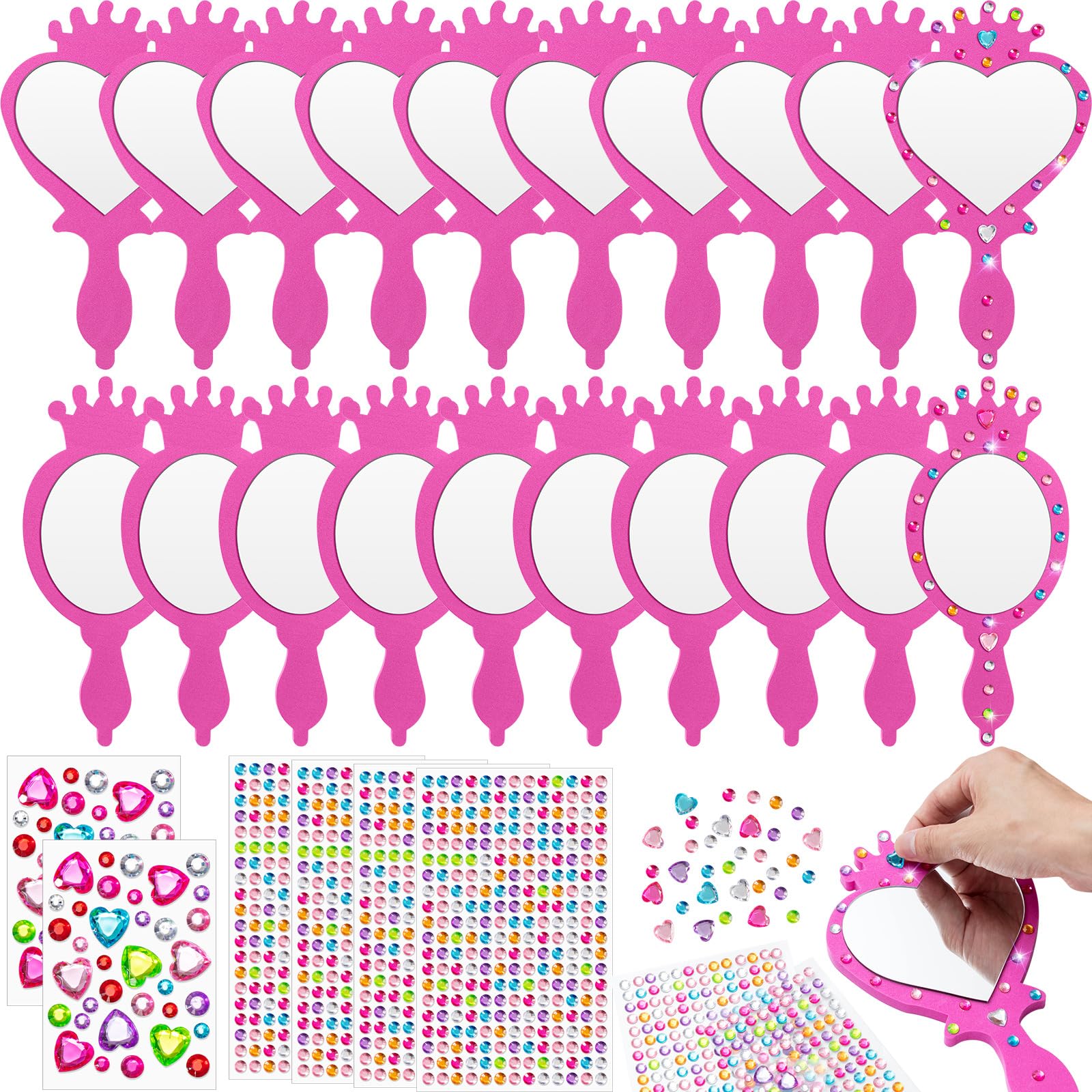 Photo 1 of Geetery 20 Pcs Unbreakable Kids Mirror DIY Decorate Your Own Princess Mirror Mermaid Princess Foam Small Crafts for Princess Party Decorations(Pink)