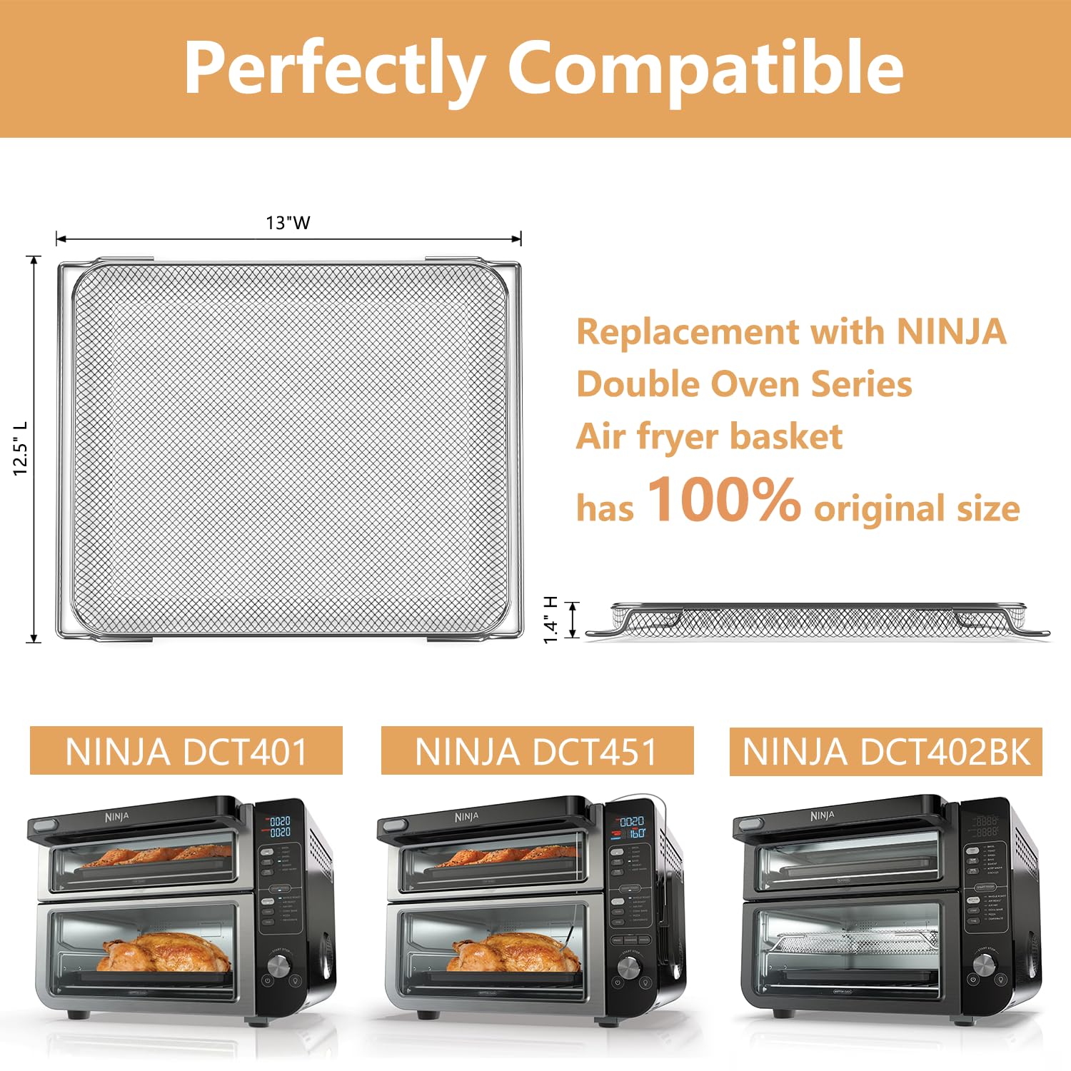 Replacement Air Fryer Basket for Ninja DCT401 DCT451 DCT402BK Double Oven, Stainless Steel Air Fryer Basket for Ninja 12-in-1 Toaster Oven, Mesh Basket for Ninja Smart Convection Oven Accessories