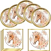 Horse Birthday Party Supplies, 20 Plates and 20 Napkins, Cowgirl Wild Horse Birthday Party Baby Shower Decorations Supplies Paper Plates Napkins for Girls Kids 20 Guests