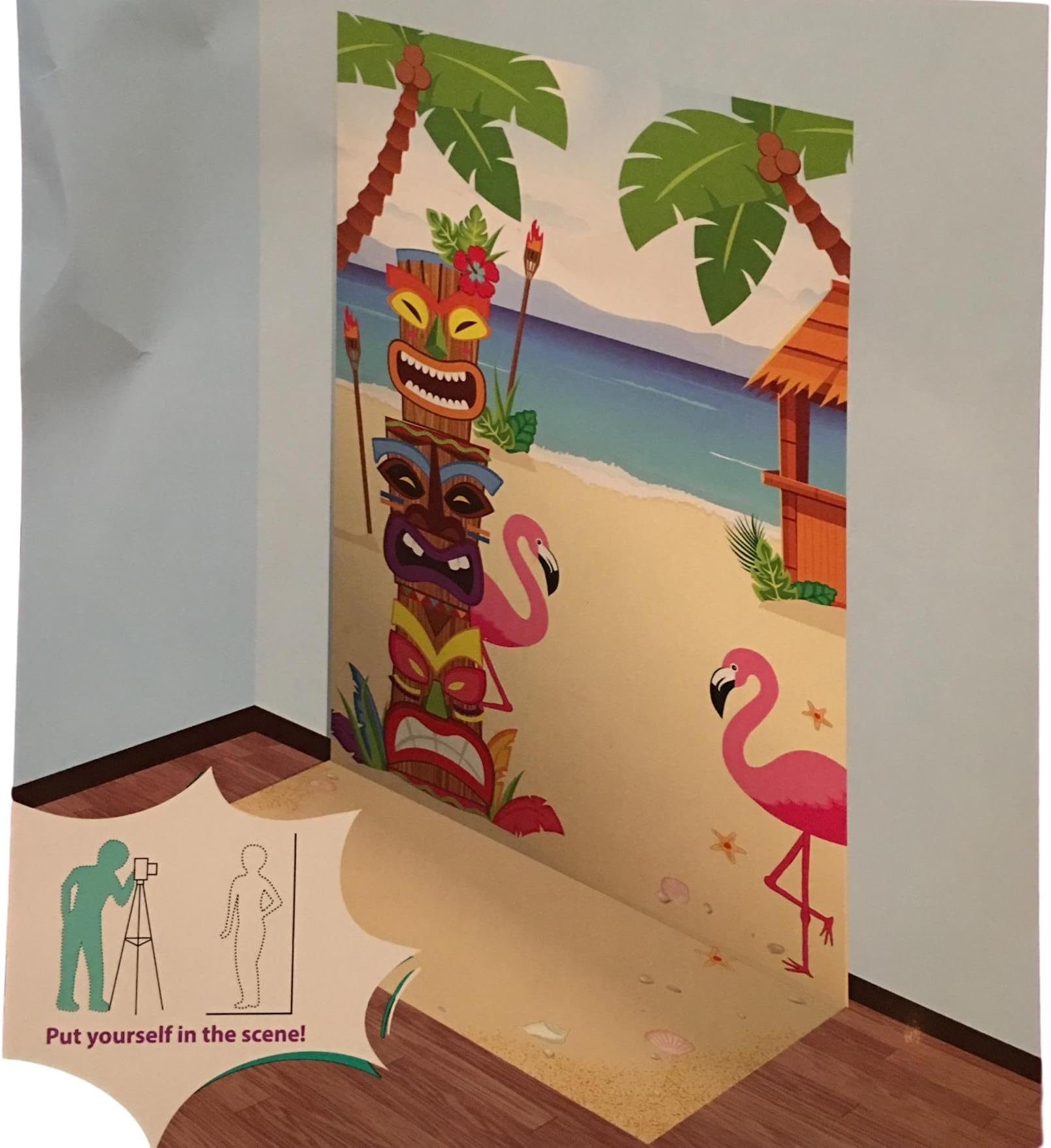 Summer Party Fun Scenic Backdrop Scene Setter Decor - Parties Beach Theme Tiki Flamingo (Beach Theme Palm Tree Flamingo)
