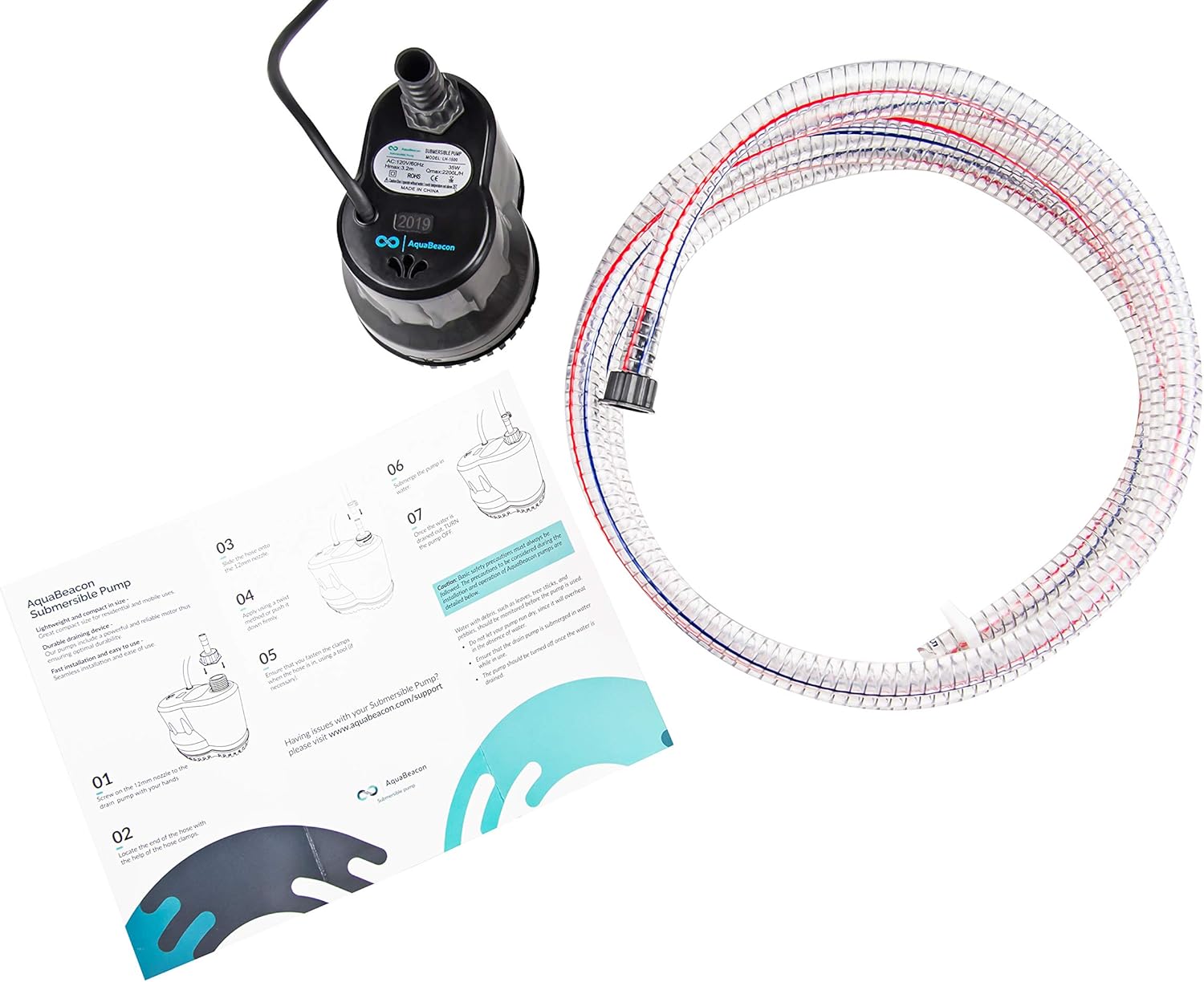Aquabeacon Pool Cover Pump 600GPH - 16 Foot Heavy-Duty Kink Proof Hose, Weather Resistant and Rust Proof - Above Ground and In Ground Pool Cover Water Pump : Garden & Outdoor
